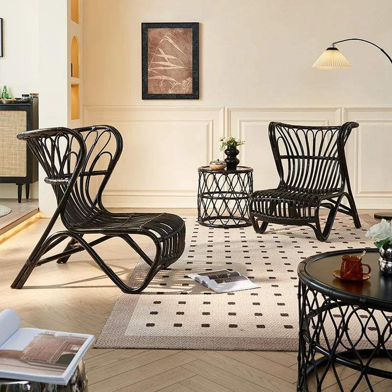 

Nordic designer single rattan chair home balcony sofa chair ins homestay hotel indoor rattan chair fox recliner