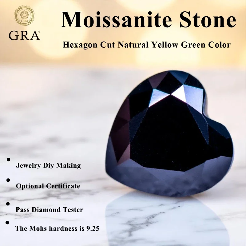 

Heart Shape Natural Black Color Wholesale Moissanite Stone Artificial Gemstone DIY Ring Necklace Earrings Main Materials With