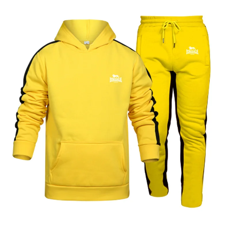 Mens Tracksuit Hooded Sweatshirts and Jogger Pants LONSDALE Gym Outfits Autumn Winter Casual Sports Hoodie Set 2023 Hot Sale