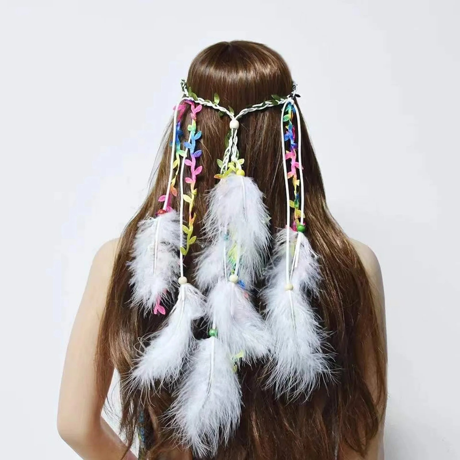 New Fashion Boho Colorful Feather Hair Clip for Women Indian Hippie Headpieces Feather Hair Rope Carnival Festival Headwear