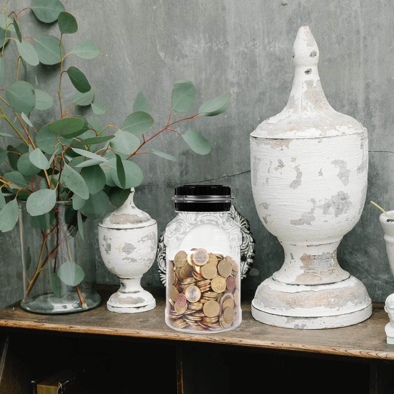 

Piggy Bank Home Office Money Jar for Cash Saving Counting USB Transparent Coin Piggybank Pvc Clear Quarters