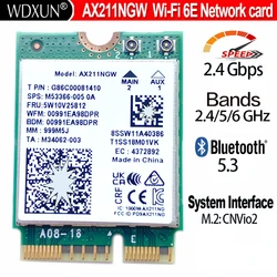 AX211NGW Tri Band 2.4G/5G/6Ghz WI-FI 6E Wireless Wifi Card Network Adapter BT 5.3 AX211 M.2 KeyE CNVio2 Windows10