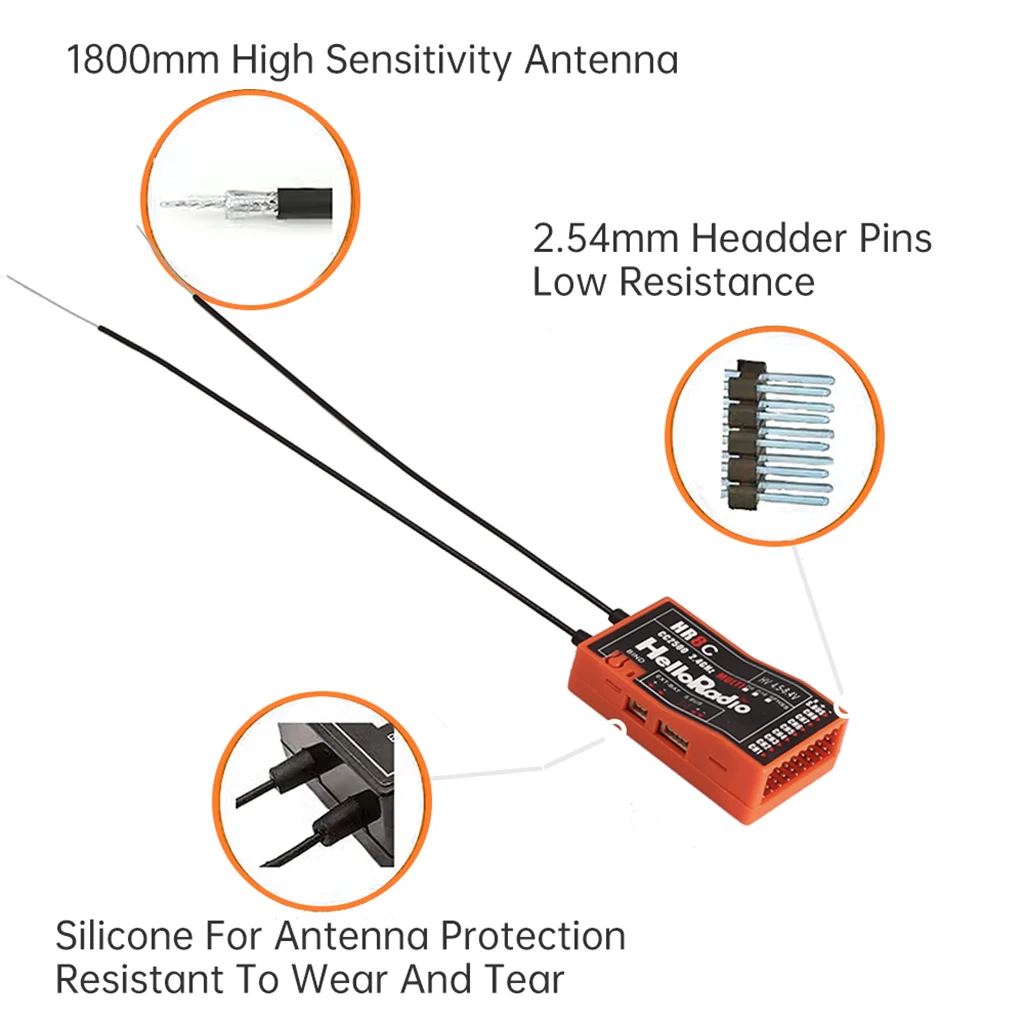 HelloRadio HR8C Receiver Compatible with D8/D16/SFHSS protocol for fixed-wing Airplane Drone