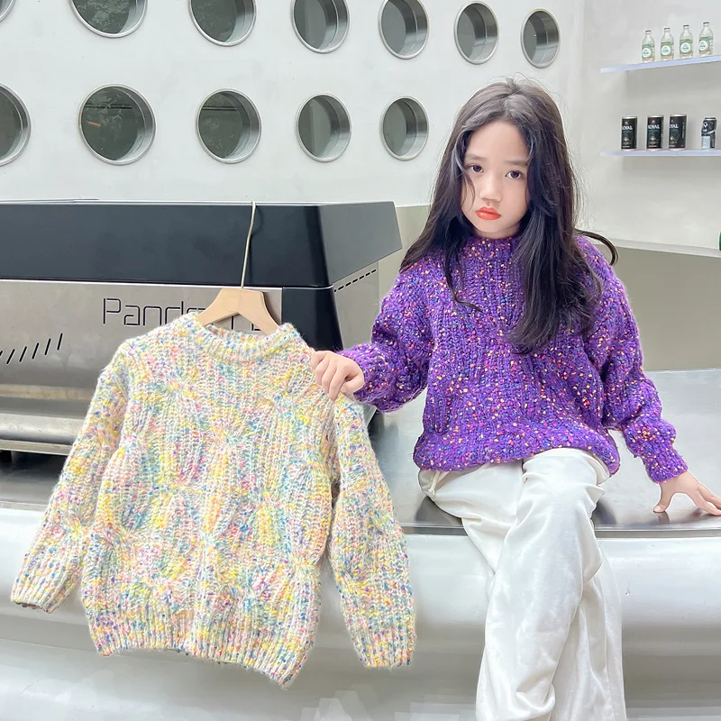 

Korean children's wear girls' sweaters little girls' fashion winter 2023 children's color knitwear thicke clothes girls sweater
