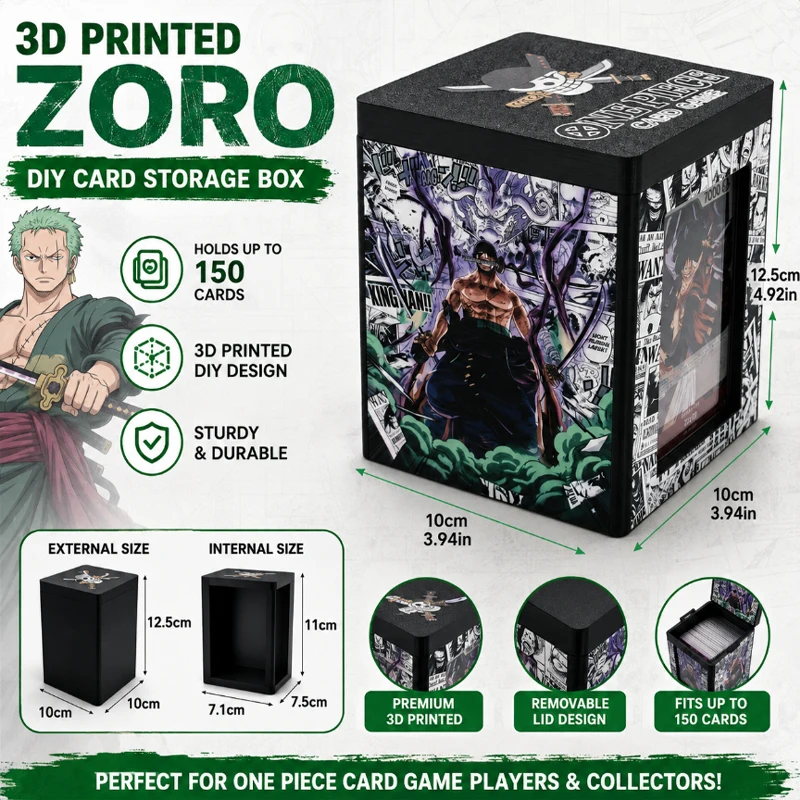 Nueva Caja de Almacenamiento de Cartas Impresa en 3D de One Piece Zoro, Organizador de Mesa de Gran Capacidad, Decoración de Escritorio, Regalo Exquisito de Anime para Fans