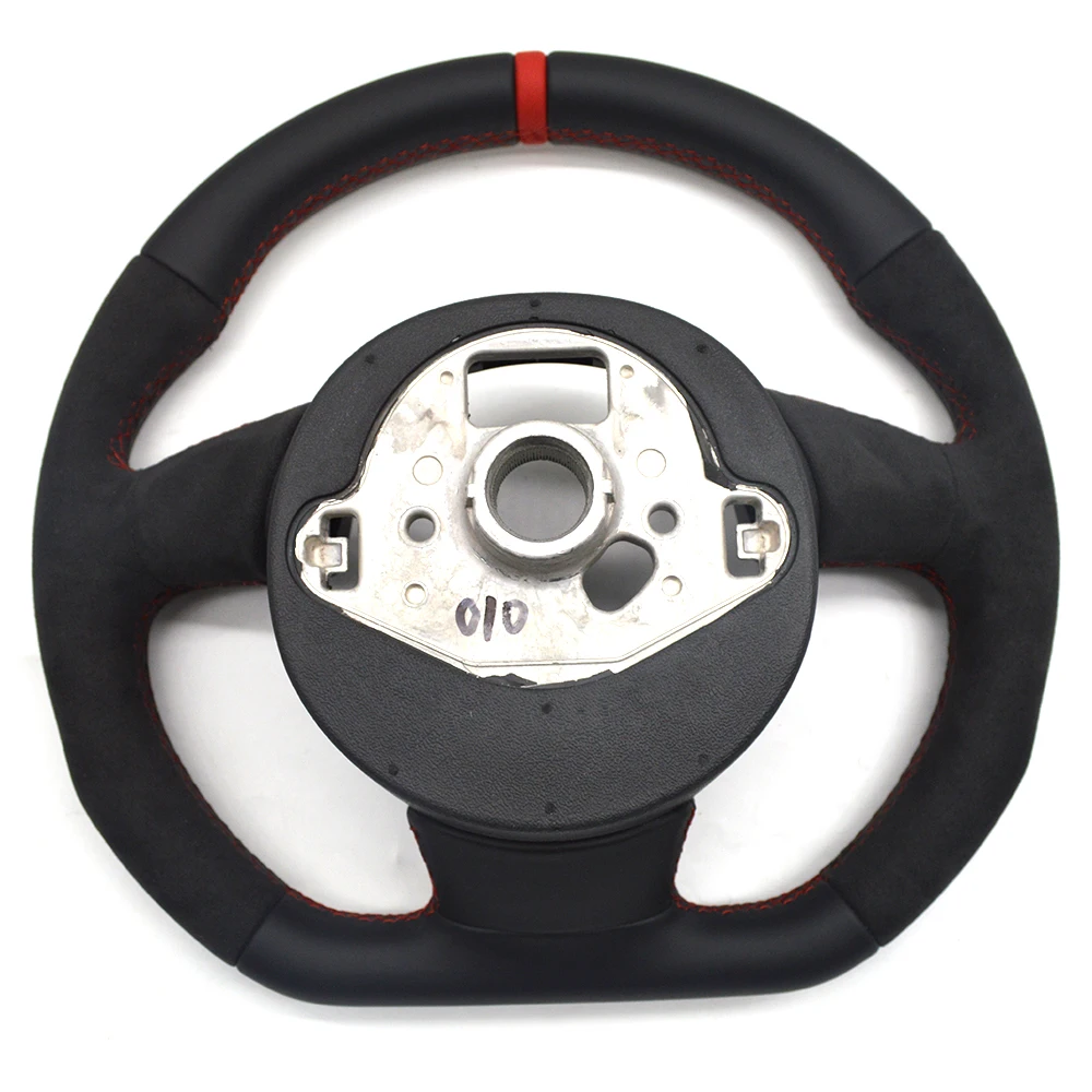 Full Leather Flat Bottomed Steering Wheel For Audi A4 B8 Suede Leather Red Line Steering Wheel Sport