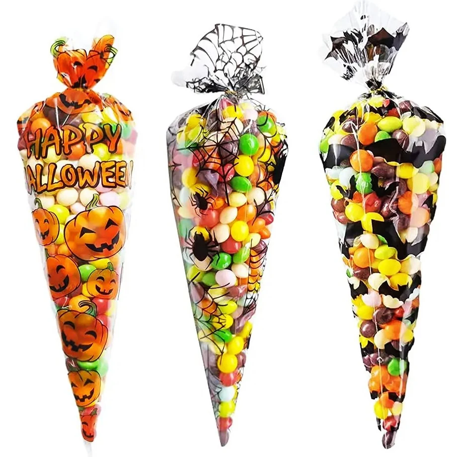 100Pcs Torba do pakowania Halloween Torba do pakowania popcornu Torba na Halloween Torba na cukierki Torba na stożek nietoperz Torba na stożek