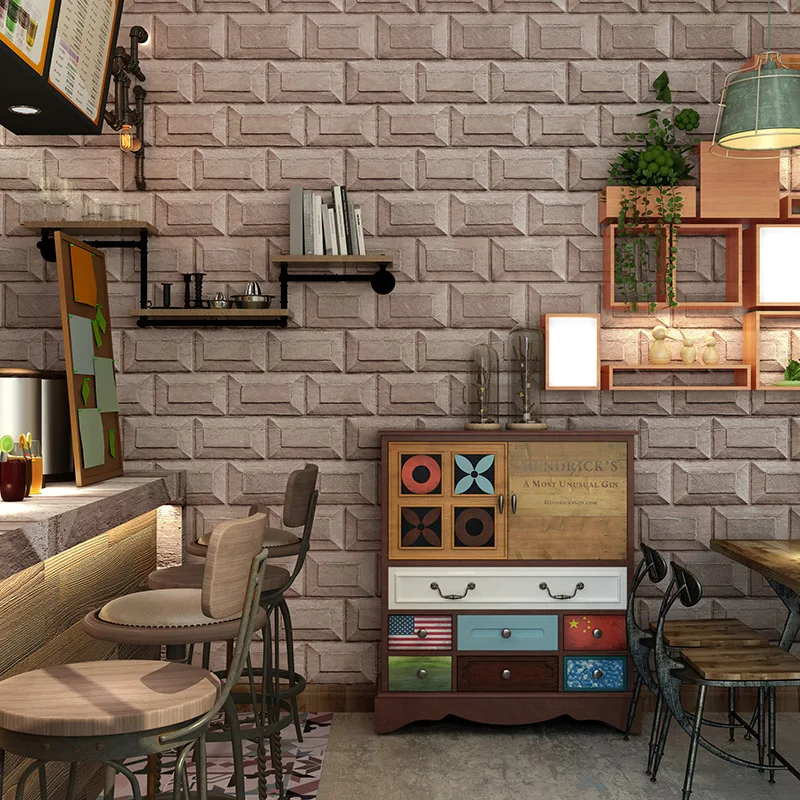 3D 3D retro cement gray brick grain brick brick industrial wind wallpaper antique brick wallpaper restaurant clothing store