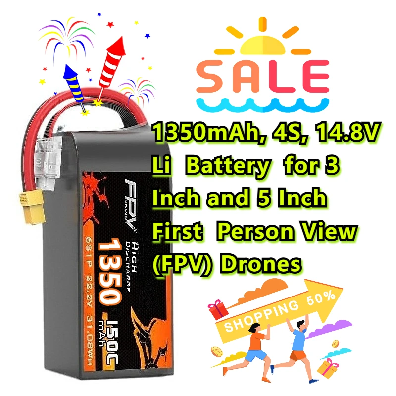

1350mAh, 4S, 14.8V Li Battery for 3 Inch and 5 Inch First Person View (FPV) Drones