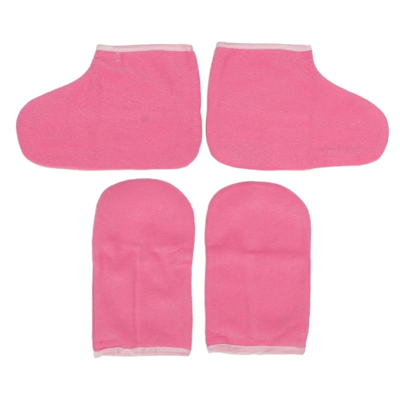 Wax Hand Foot Liners Paraffin Pink Flannel Keep Warm Disposable Gloves Wax Mitts Foot Set