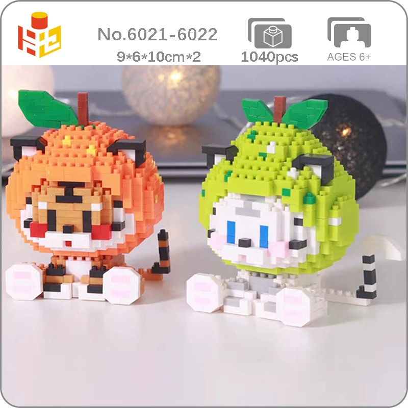 

PN Spring Festival Tiger Year Orange Pear Fruit Pet Sit Animal Doll Mini Diamond Blocks Bricks Building Toy For Children No Box