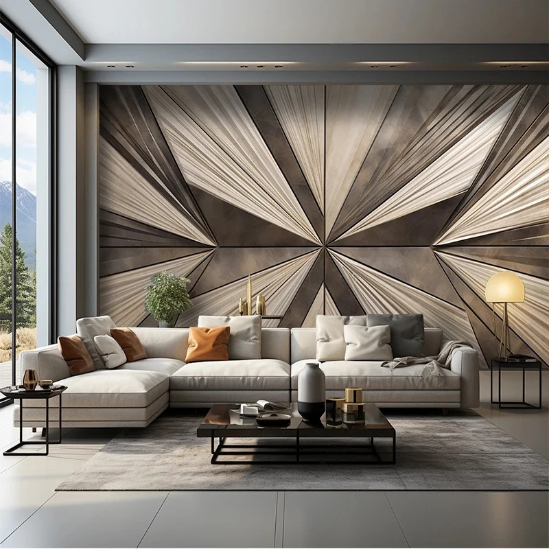 Custom Mural Wallpaper 3D Geometric Abstract Nordic Sofa Background Wall Paper Wood Carving Mural Home Decor Papel De Parede