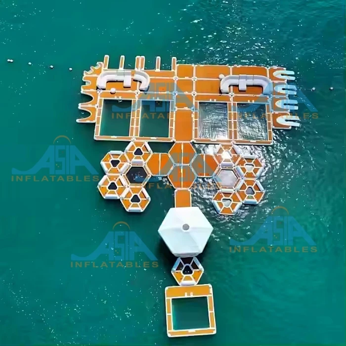 Inflatable Swimming & Boating Platform - 6ft Hexagon PVC Dock with Ladder (Modular Design)