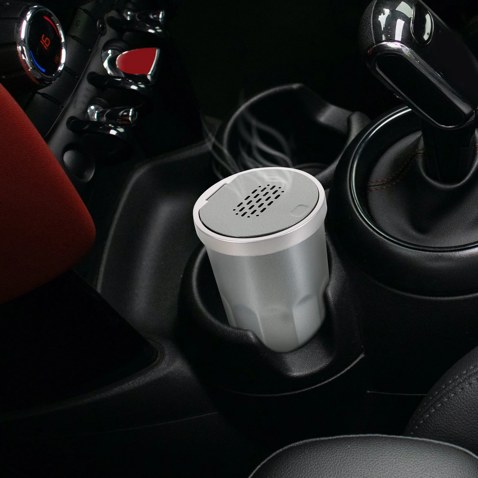 

Car Trash Can Dustbin Small Trashcan with Lid Door Accessories Rubbish Garbage for