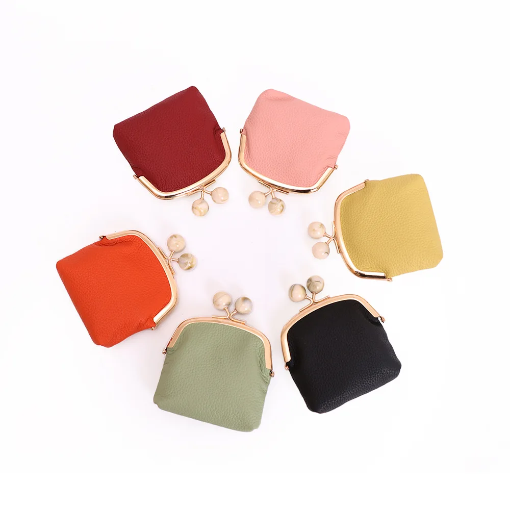 Women’s Coin Purses Genuine Leather Small Change Purse Fashion Kiss Lock Mini Coin Holders for Women Designer Mini Wallets