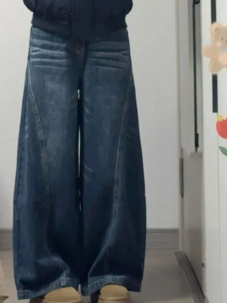 

American Style High Waist Wide Leg Jeans Women's Spring Autumn New Loose Slimming Straight Blade Pants Washed Denim