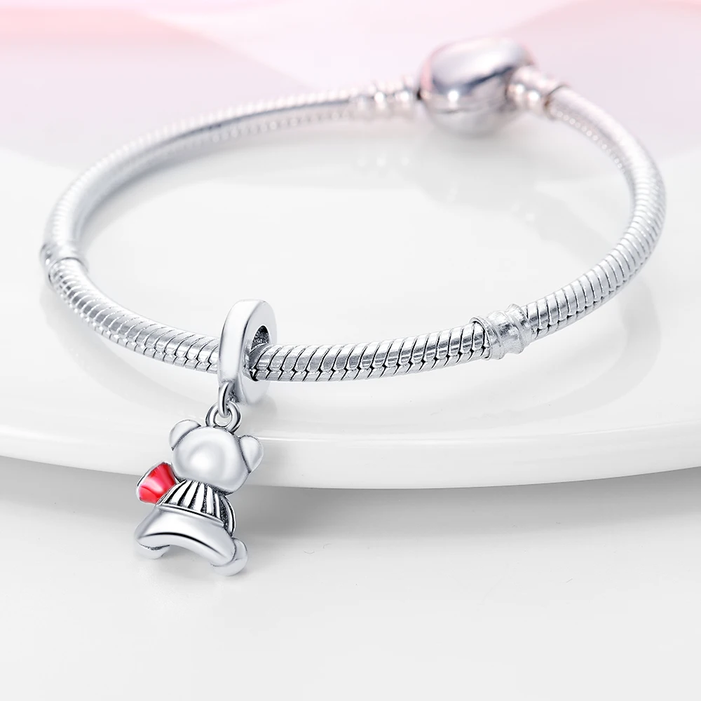 سحر الأصلي 925 فضة مطلي الحيوان الدب زهرة قلادة الخرز صالح سوار Diy غرامة هدية النساء مجوهرات حساسة