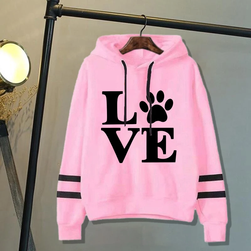 New Love Dog Paw Printed Hoodies Women Men Sweatshirt Hooded Casual Tops Pullovers