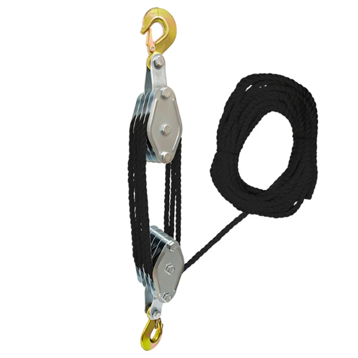 ‌Galvanized Steel Block Pulley Hoist - Multi Nylon Rope & Secure Hook for Heavy-Duty Lifting Tasks