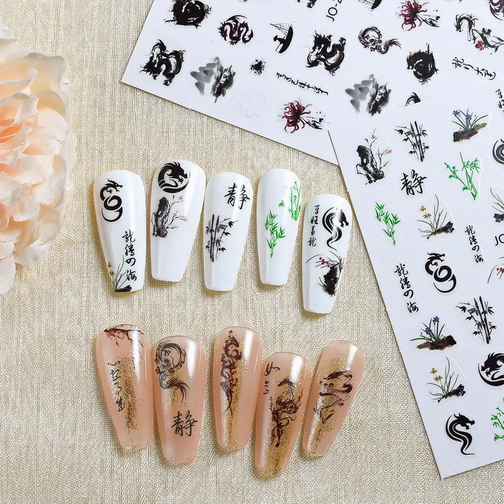 Bamboo Pattern Dragon Nail Stickers calligrafia Nail Art forniture Dragon Nail decalcomanie fai da te Nail Charms accessori per unghie