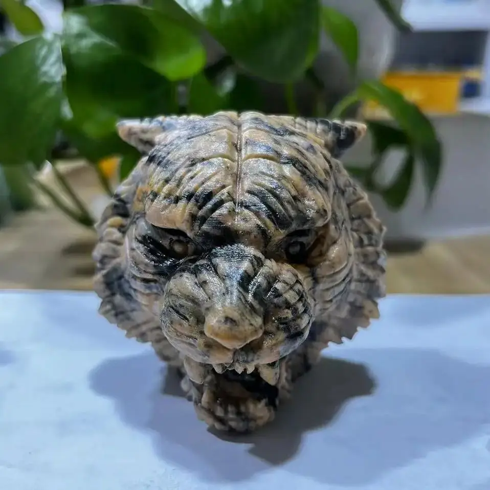 حجر اليشم جلد النمر الطبيعي ، رأس النمر ، نحت الكريستال ، تمثال حيوان ، طاقة الشفاء ، حرف أحجار كريمة ريكي ، هدية عيد الميلاد #1