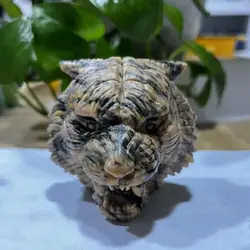 Natural Tiger Skin Jade Stone Tiger Head Crystal Carving Animal Figurine Healing Energy Reiki Gemstone Crafts For Christmas Gift