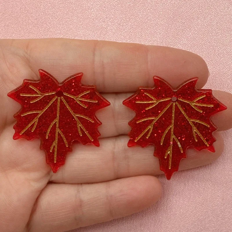 10pcs acrylic double-sided printed colorful maple leaf pendant DIY handmade jewelry pendant accessories view 4
