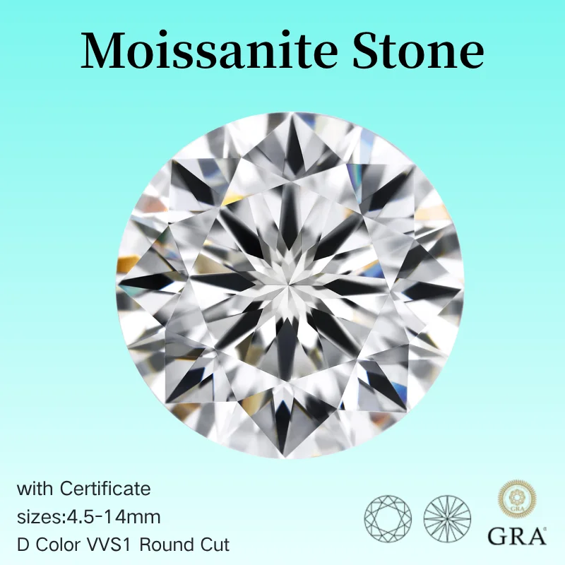 100% Real Moissanite Loose Gemstone D Color VVS1 Round Brilliant Cut 0.4-10ct Lab Created Diamond for Fine Jewelry Making Material Stone Certified