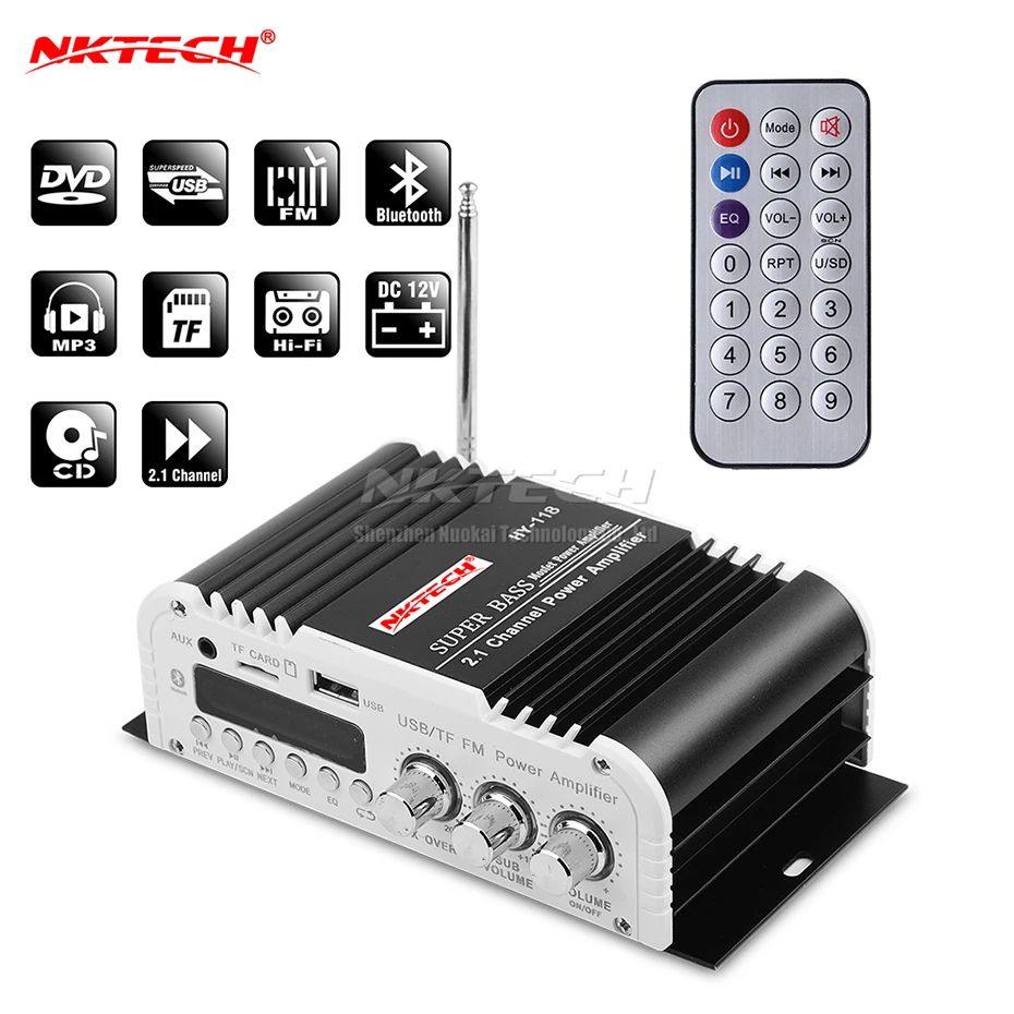 

NKTECH HY-118 Car Power Amplifier Digital Audio Player Bluetooth 2.1 Channel 45W 2x 20W Hi-Fi Stereo Super BASS AMP USB TF CD FM