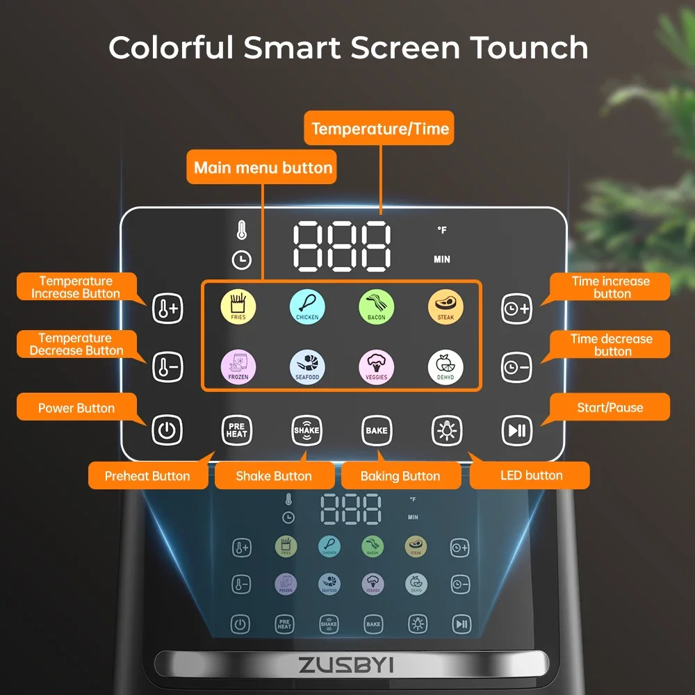 Nowa frytkownica, frytkownica ZUSBYI 6.5QT z widocznym okienkiem, cyfrowa kolorowa, konfigurowalne funkcje 12 w 1, do 400 ° F