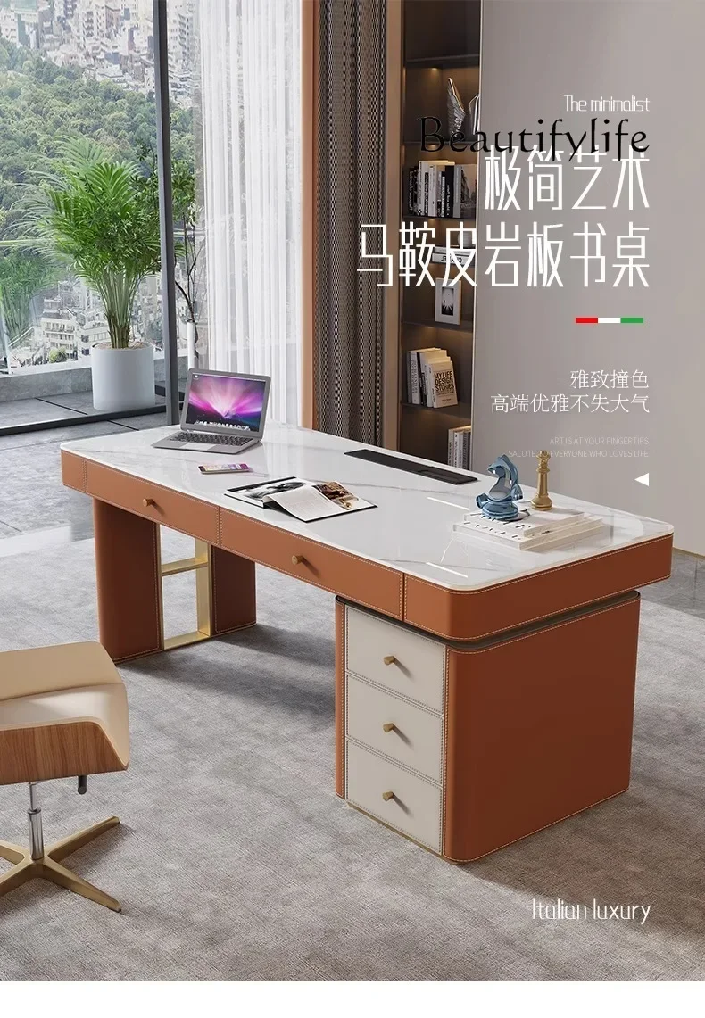 مكتب LJ Light مصنوع من الجلد الفاخر بتصميم بسيط وحديث ومكتب راقي للكمبيوتر ومكتب كتابة من بلاطة الصخور