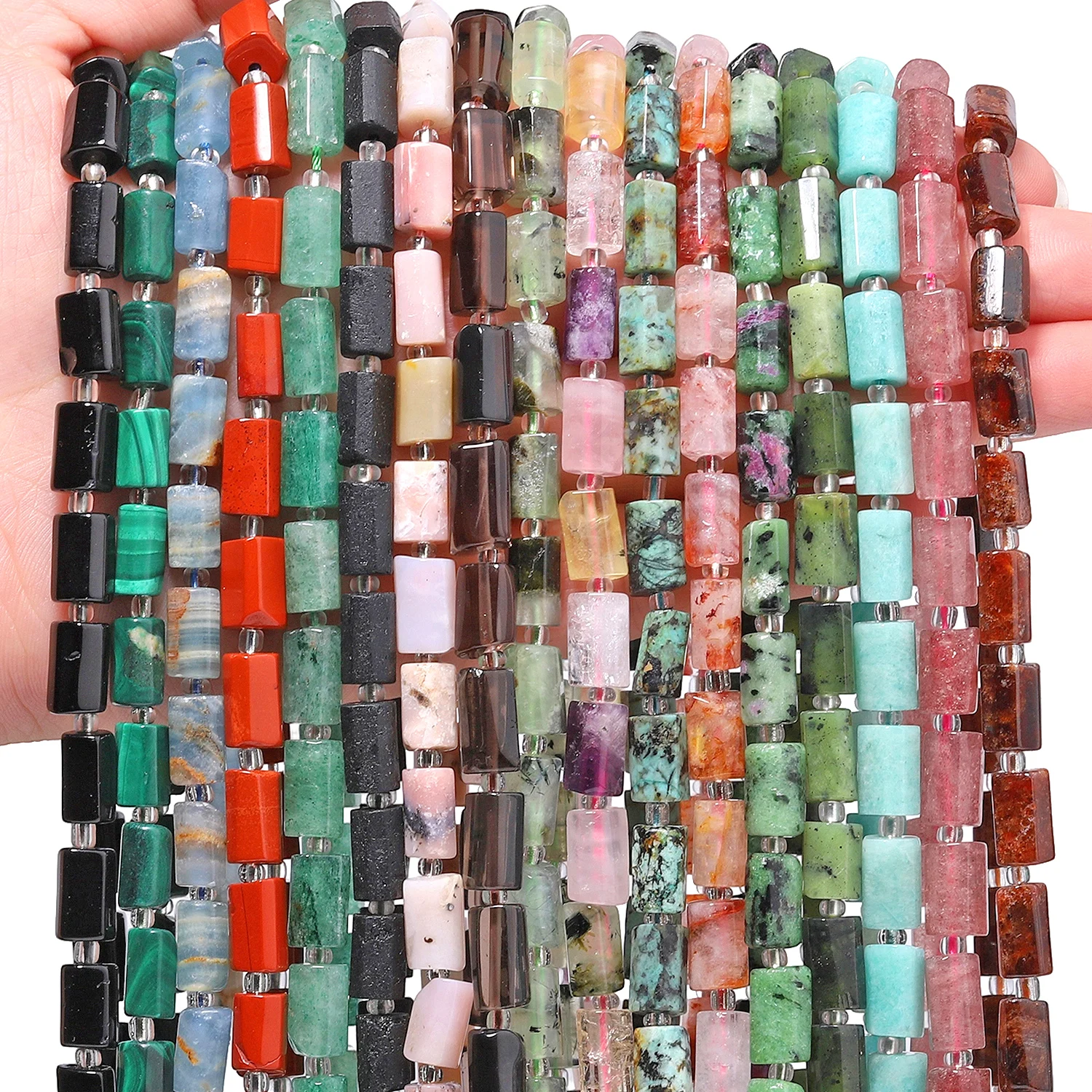Natural Garnet Amazonite Tourmaline Gems Beads 8-11mm Irregular Cylinder Shape Beads for Jewelry Making Diy Bracelet Accessories