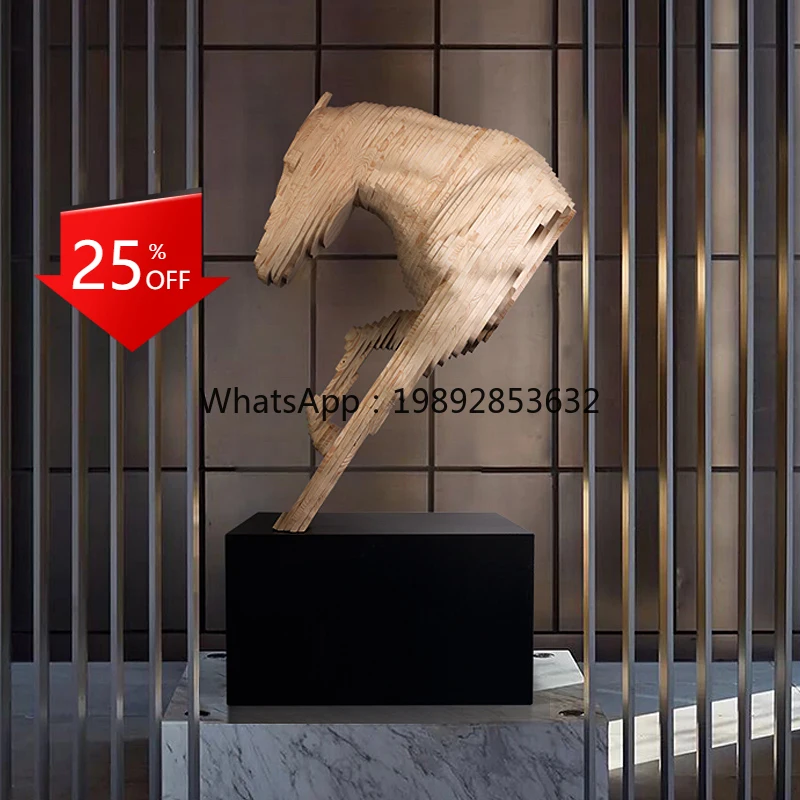 

LYY Wood Carving Horse Head Ornament Floor Sculpture Soft Decoration for Villa Hotel Lobby Club Sales Office Craft