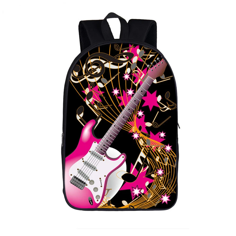 Mochila de guitarra de violín para niños y niñas, mochilas escolares con temática musical, Teclado de Piano Floral, bolsa de libros con estampado para estudiantes de primaria, 16 pulgadas