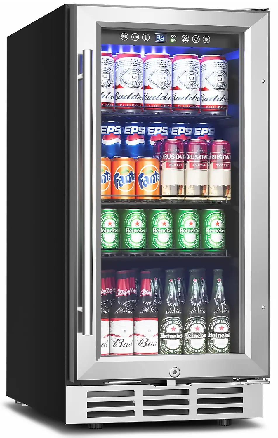 

15 Inch Beverage Refrigerator Under Counter - 126 Cans Beverage Fridge with Glass Door for Beer Wine Soda , Customized