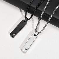 Initials Vertical Bar Necklace for Men,Stainless Steel  A-Z 26 Letters Charm Geometric Pendant Collars,Stylish Jewelry Gift