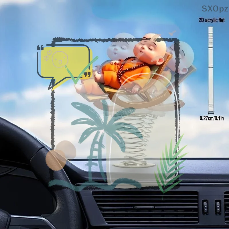 2D Flat New Cute Rocking Little Monk Car Ornament Acrylic Decorations for Car Dashboard Home Office Desk
