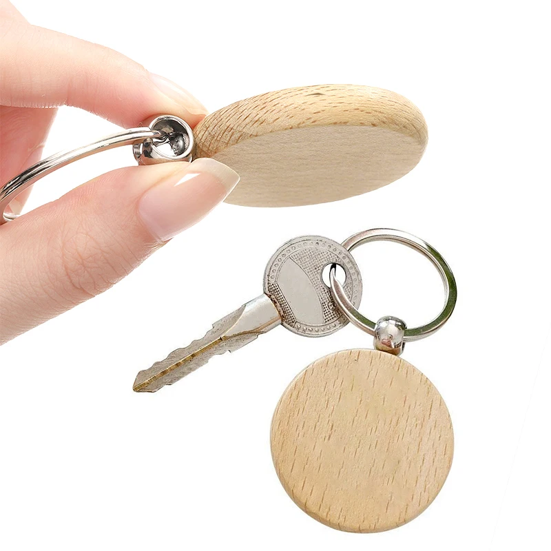10-50pcs  Wooden Keychain Blanks Round Unfinished Wood Key Ring Tag for Wood Key Chain Key Tag for DIY Gift Crafts