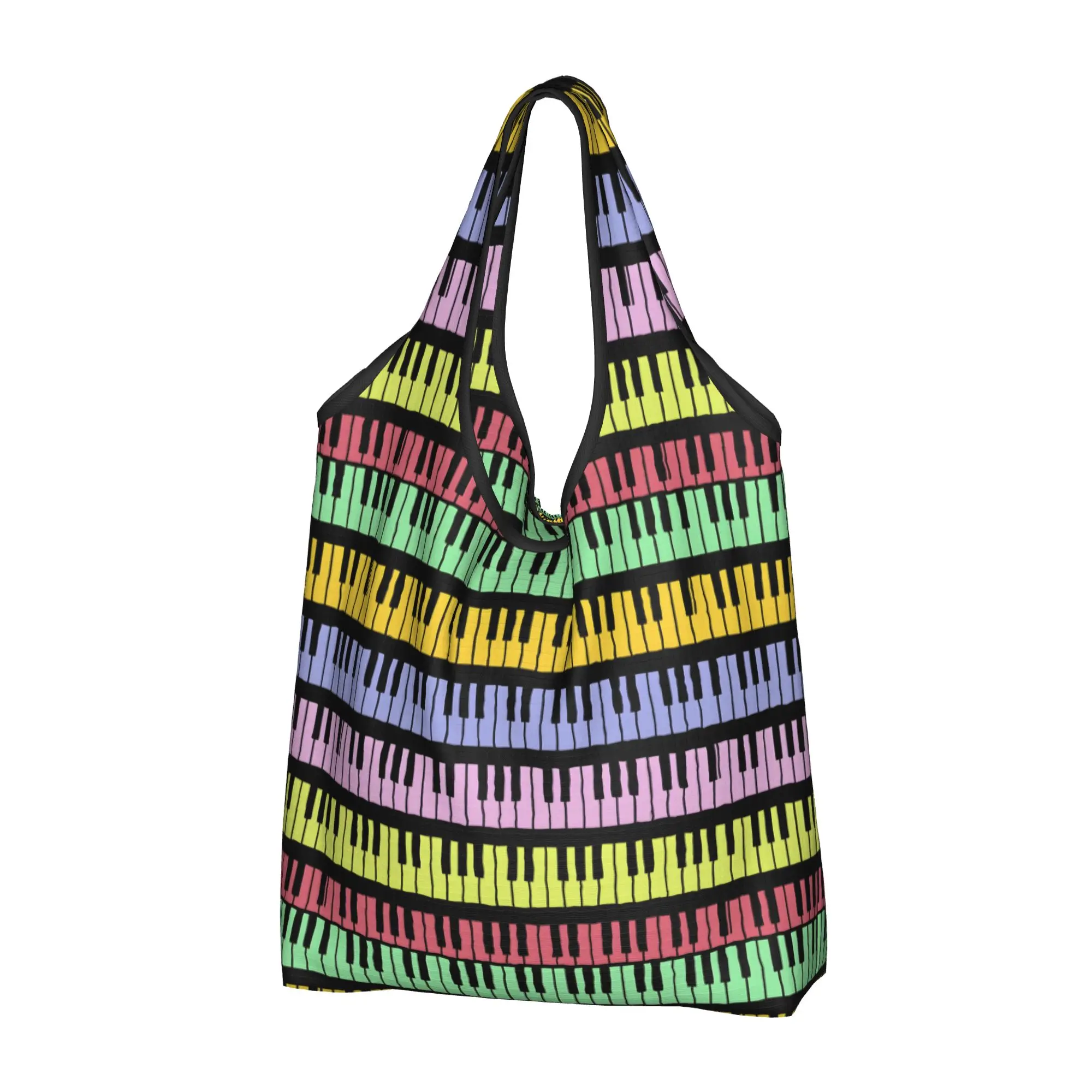Reusable Rainbow Music Shopping Bag Women Tote Bag Portable  Grocery Shopper Bags