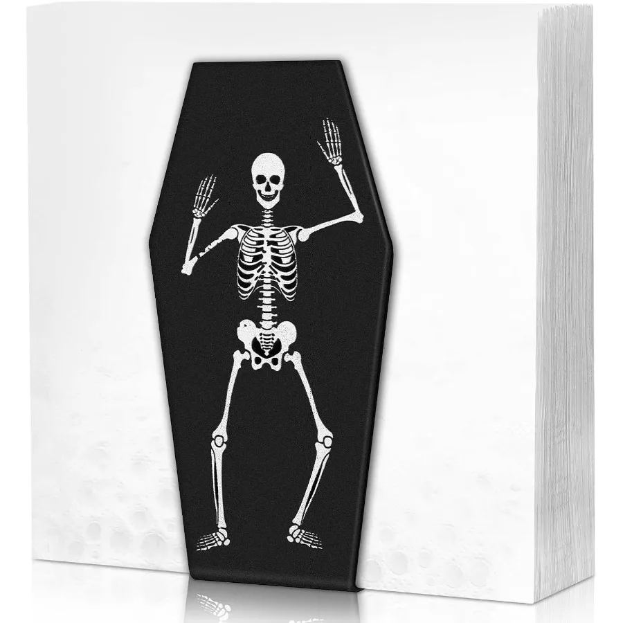 Soporte de pkin de Halloween para decoración de mesa, soporte de toalla de papel de ataúd de Metal, dispensador de pañuelos independiente gótico, acceso de cocina negro