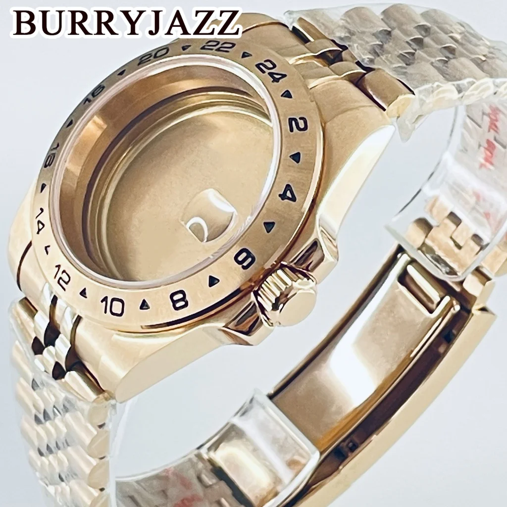 BURRYJAZZ 40mm 24 Hours GMT Steel Bezel Fit NH34 NH35 NH36 NH38 ETA2824 Movement Sapphire Crystal Explorer Watches Watch Case