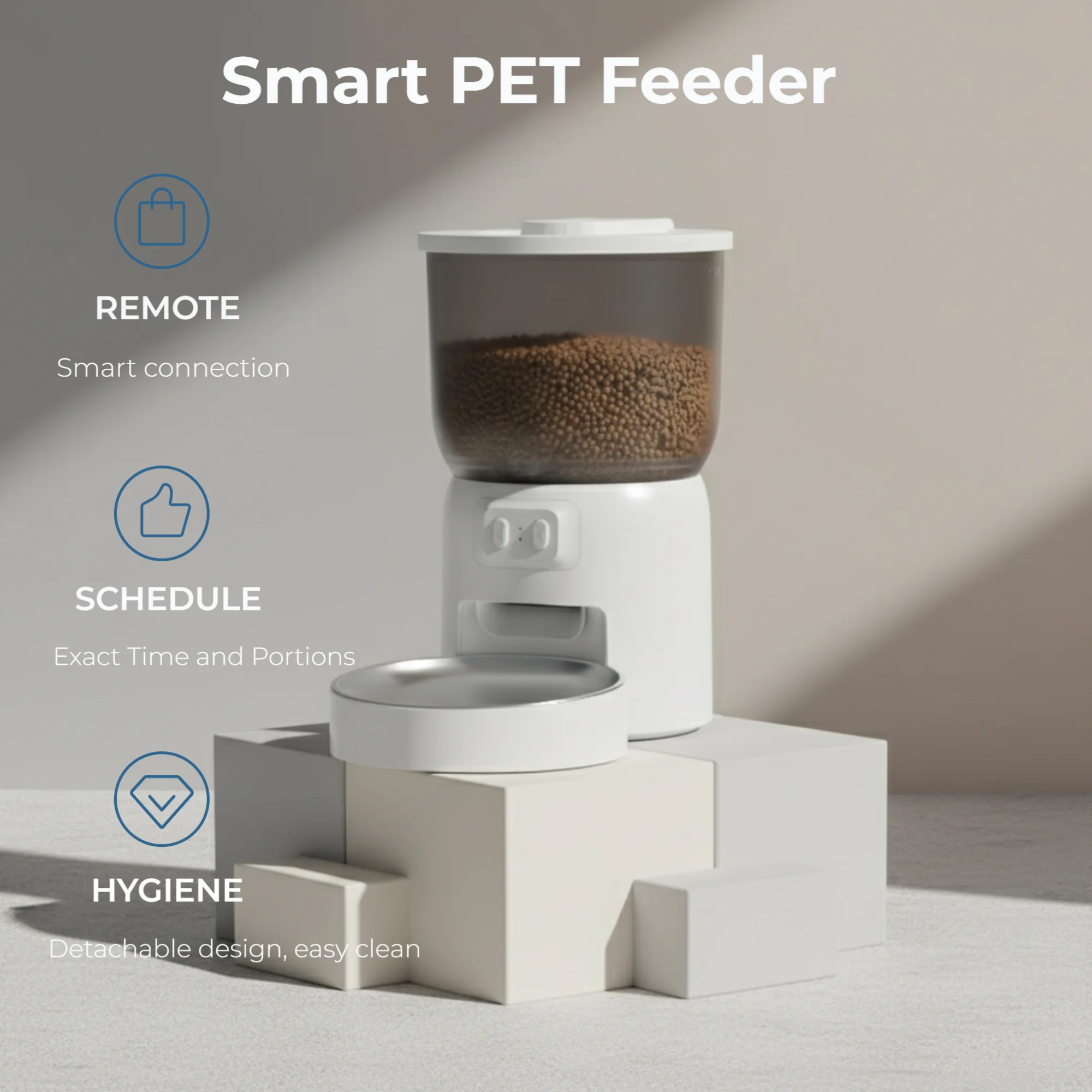 

WiFi Автоматический кормушка для кошек 3L Умный кормораздатчик для домашних животных с таймером и управлением через приложение для кошек, собак и мелких животных