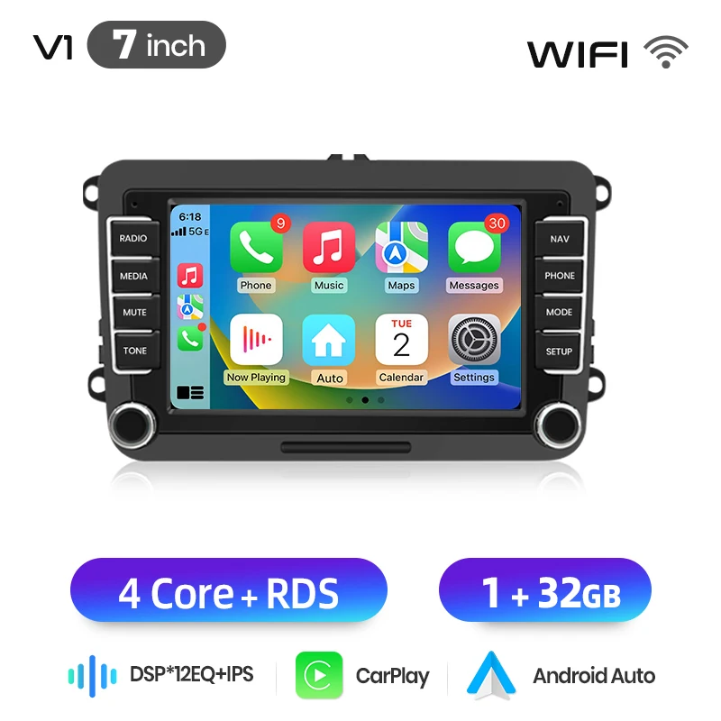 Junsun 7" 9" Android autoradio voor VW Volkswagen Skoda Octavia Golf 5 6 Touran Passat B6 Polo Jetta draadloos voor Apple CarPlay Auto IPS scherm stereo multimediaspeler automotive slimme intelligente