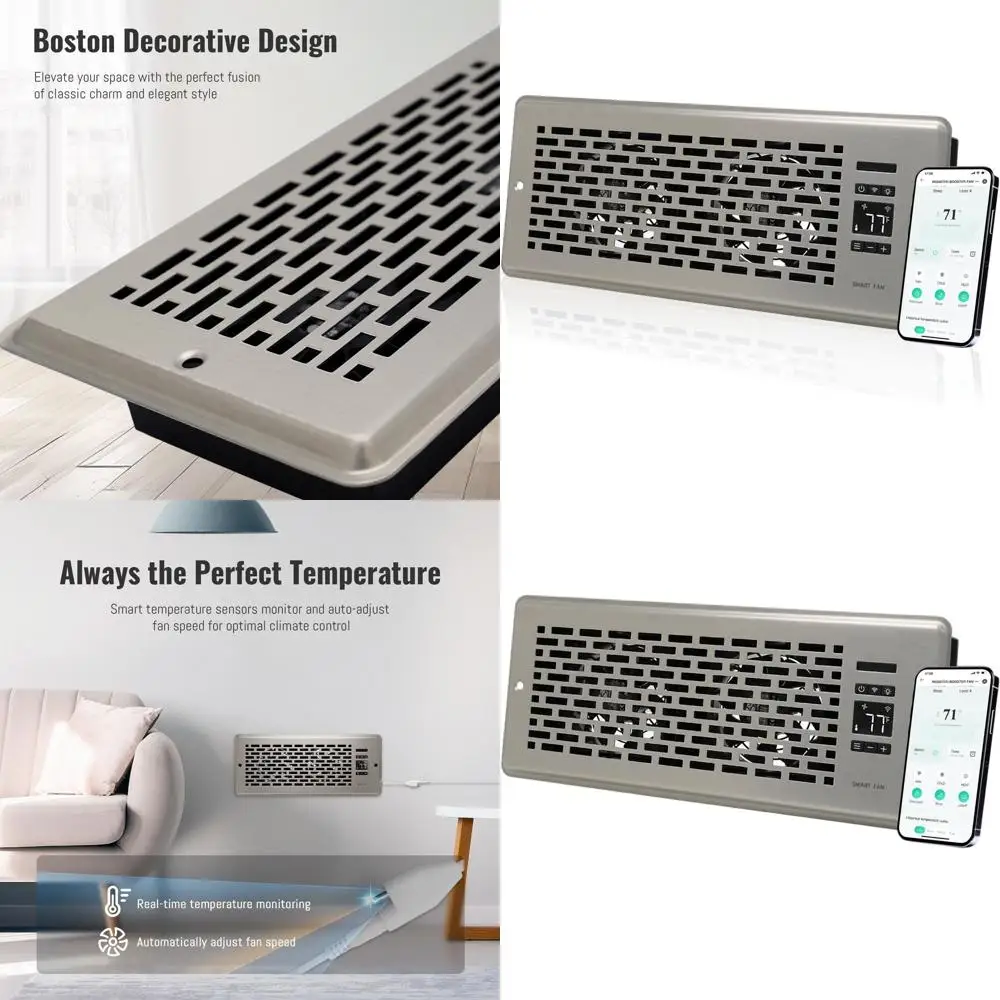 

12x4 Inch Smart Register Vent with 10-Speed Control, Quiet Operation, and App Connectivity for Enhanced HVAC Efficiency