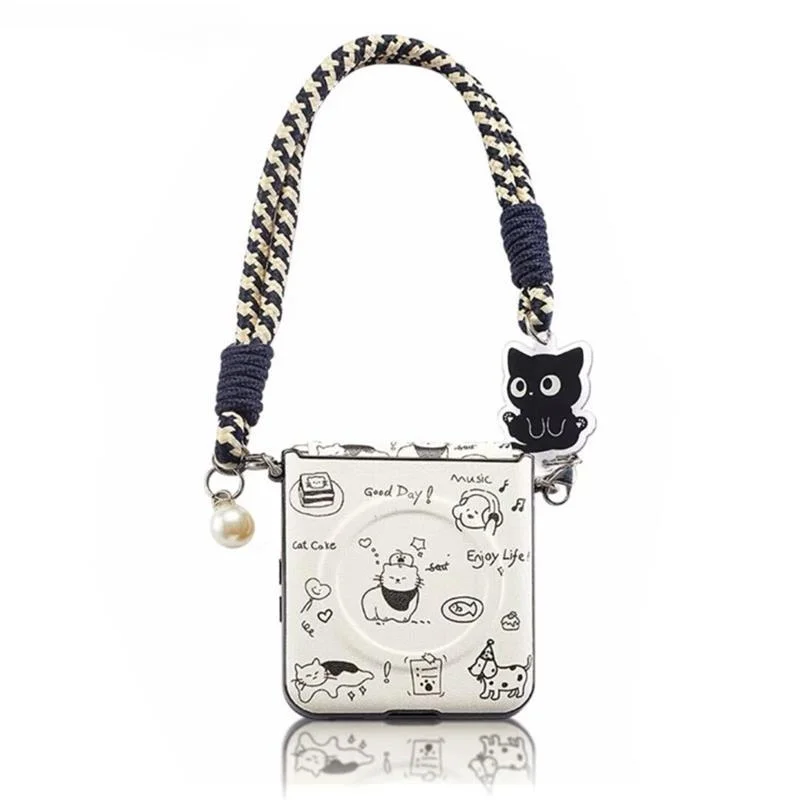 

Cute Sketches Puppys Leather Magnetic flip case for Samsung z flip6 zflip5 Oppo n3 n2flip/ Xiaomi mix flip/Razr50 60 Cover White