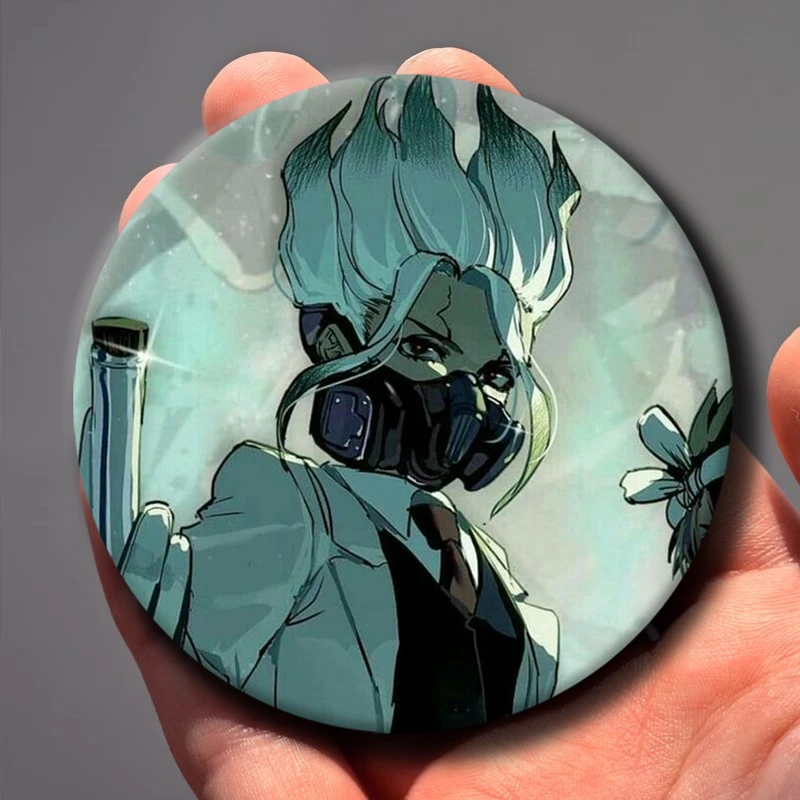 HD Print Exquisite Brooch Anime D-Dr. Stone Badge Cartoon Round Display Brooches Ishigami Senkuu Lapel Pins Accessories Gifts
