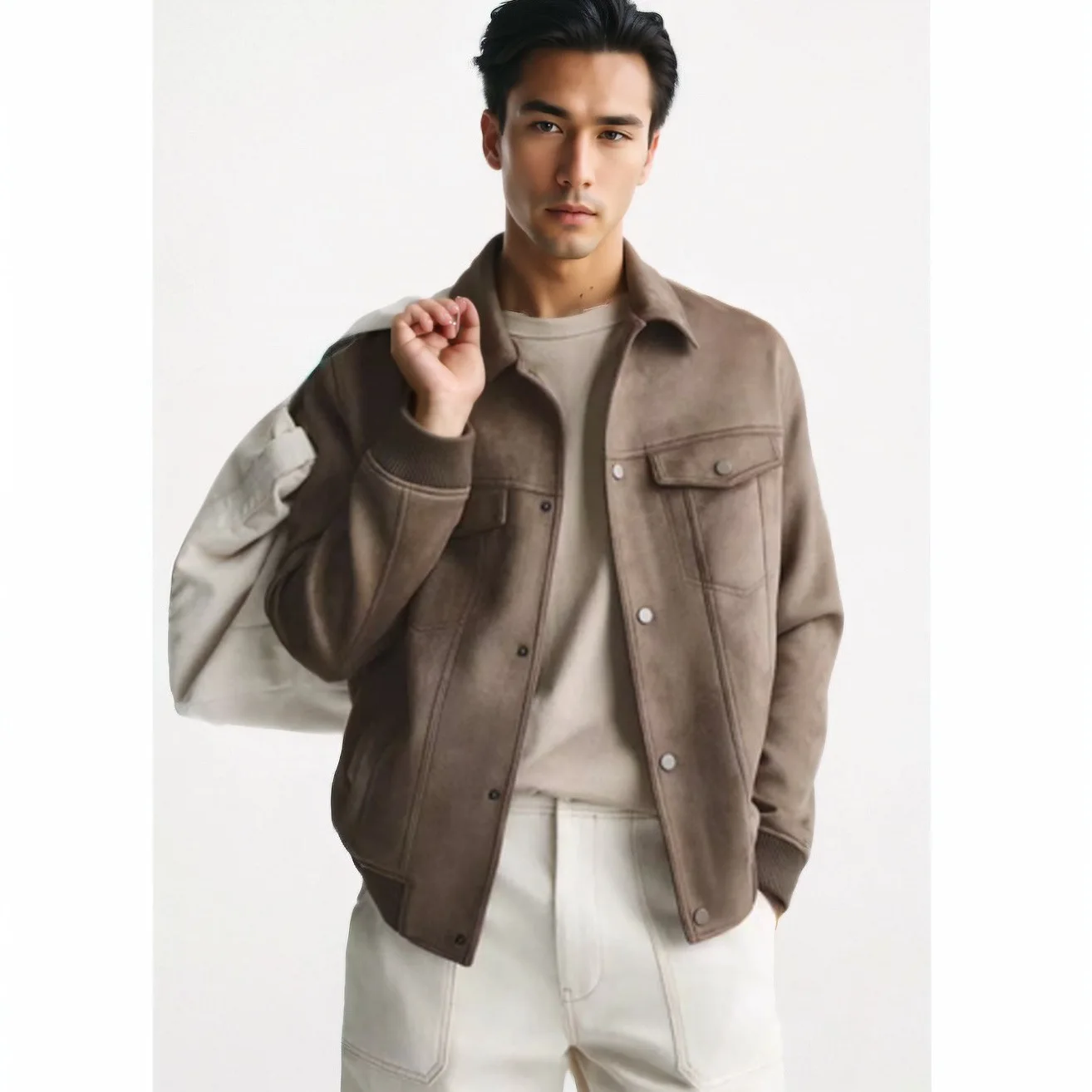 Spring and Autumn Lapel Leisure Retro Suede Men Jacket Streetwear Loose Korean Version Comfortable Trend Fashion Coats Leisure