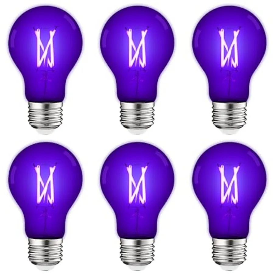 A19 Edison UV LED Black Light Bulb, 6W Filament Blacklight Bulb, UVA 397-407nm, Enclosed Fixture Rated, E26 Base, Glow in The D
