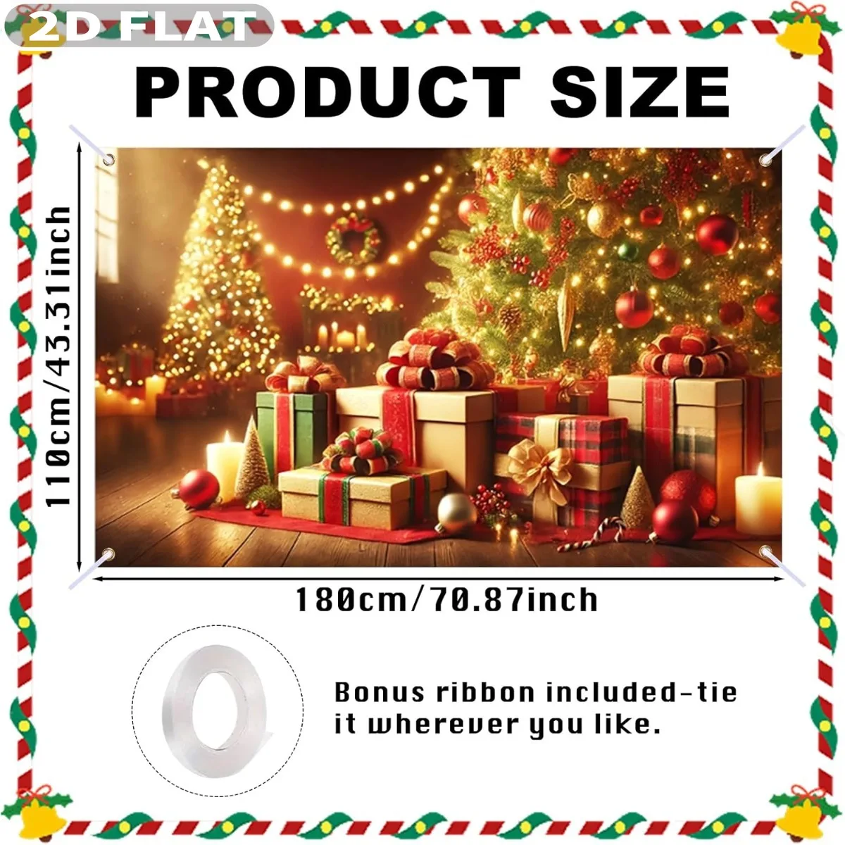 1pc Christmas Tree & Gifts Large Christmas Banner, 71x43Inch Banner