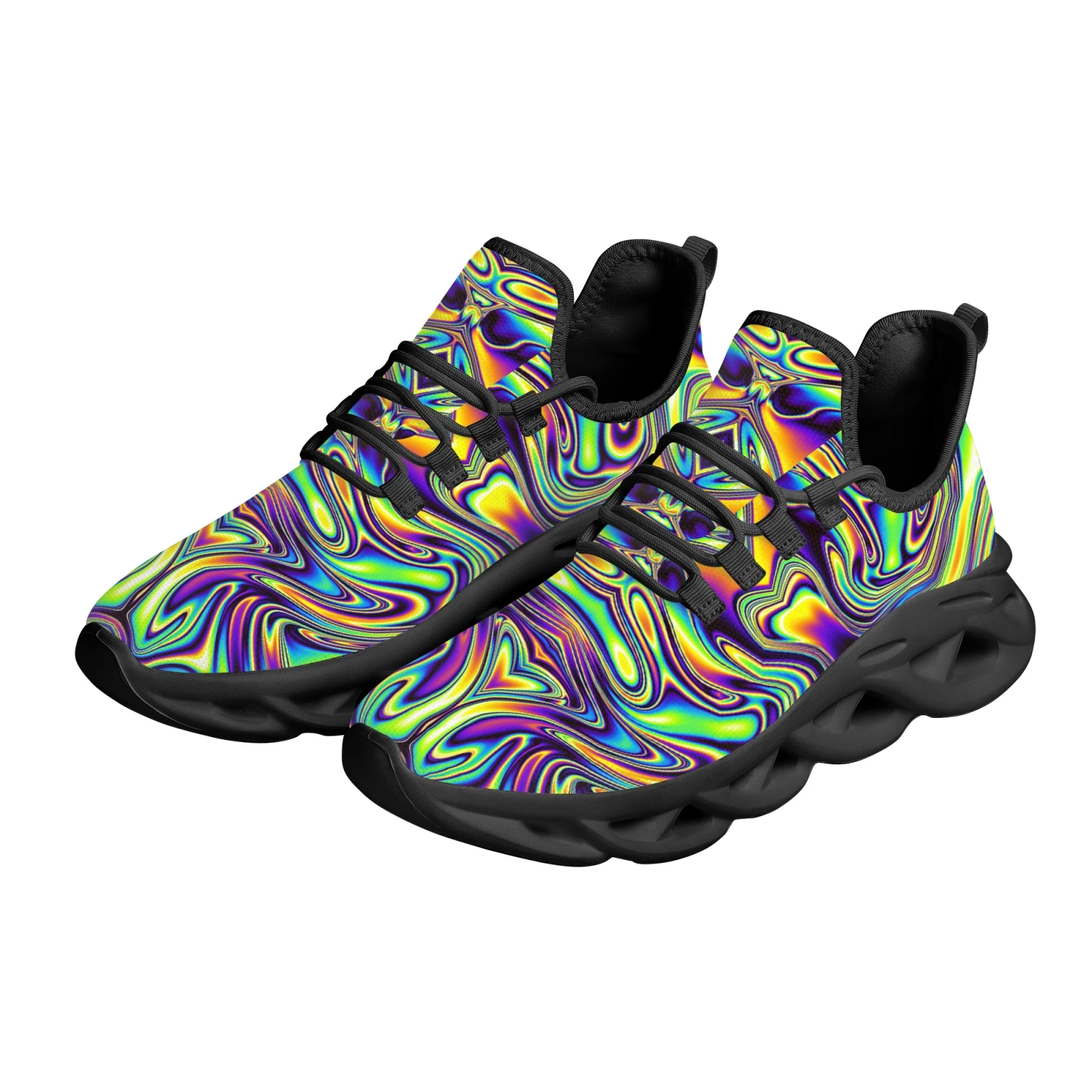 Fashion Trippy Colorful Mesh Breathable Outdoor Shoes Comfortable Casual Shoes Spring Running Shoes Soft Flat Shoes